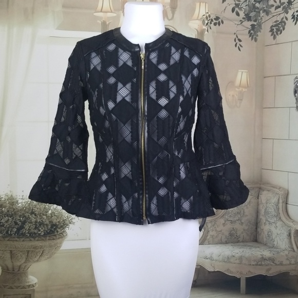 International Concepts Lace Peplum Zip Up Jacket - Picture 2 of 4